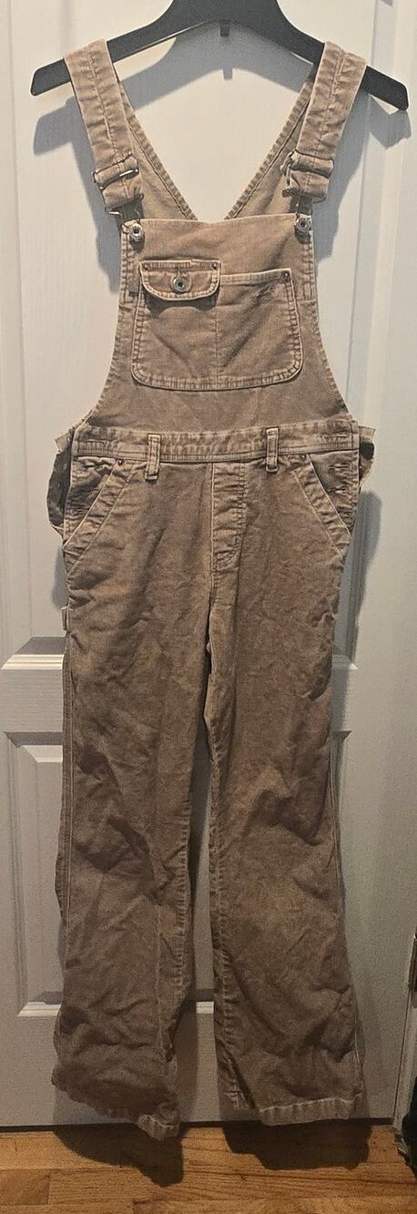 Silver Jeans Corduroy Overalls Beige sz 4 carpenter utility straight leg